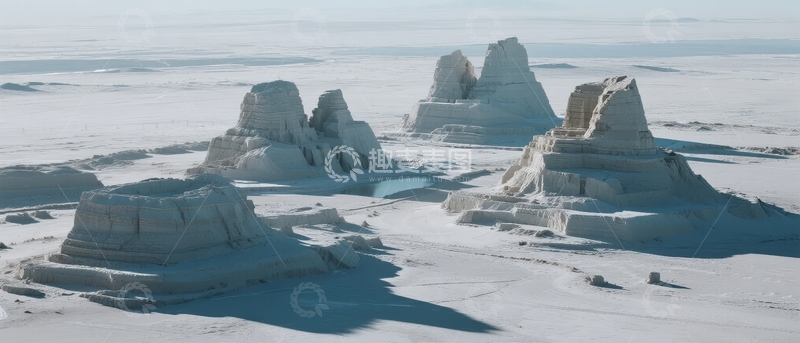 高清大图下载【趣麦麦图】冰雪覆盖的奇特岩石地貌景观