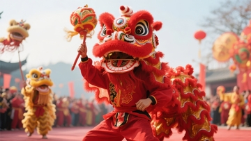 舞狮表演在节日庆典中热闹进行