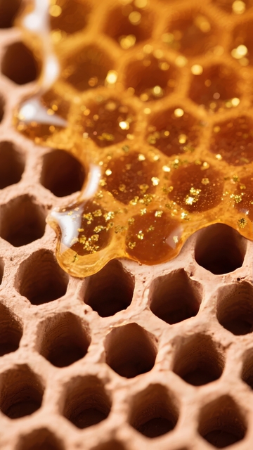 蜂巢中金黄色蜂蜜的特写镜头