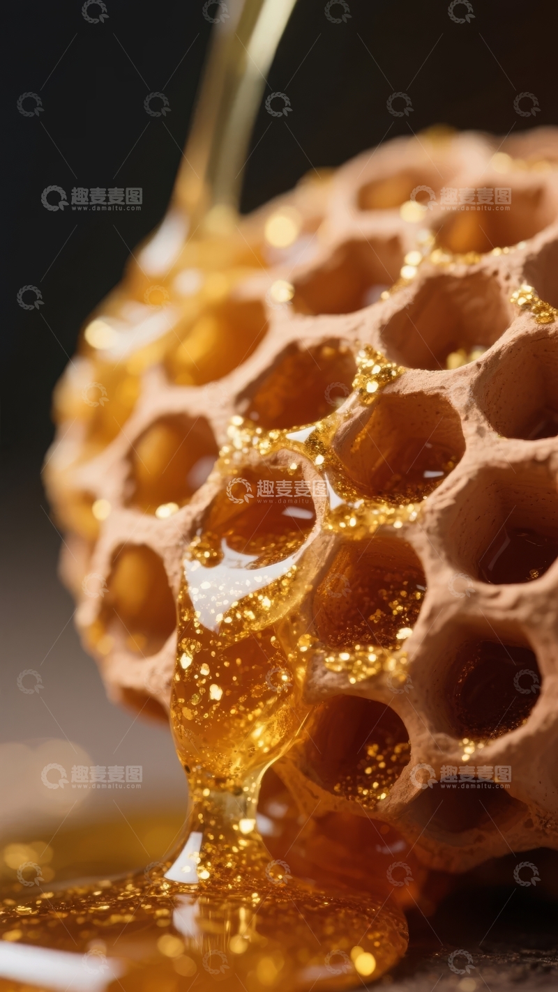 高清大图下载【趣麦麦图】蜂蜜缓缓注入蜂巢纹理细腻光泽诱人