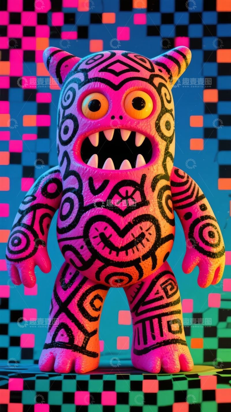 高清大图下载【趣麦麦图】色彩斑斓的卡通怪物雕塑背景
