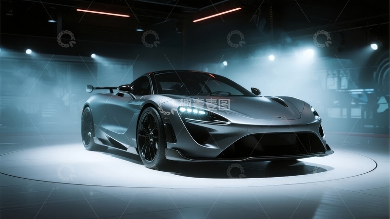 高清大图下载【趣麦麦图】一辆高性能跑车在灯光照射下的展示场景