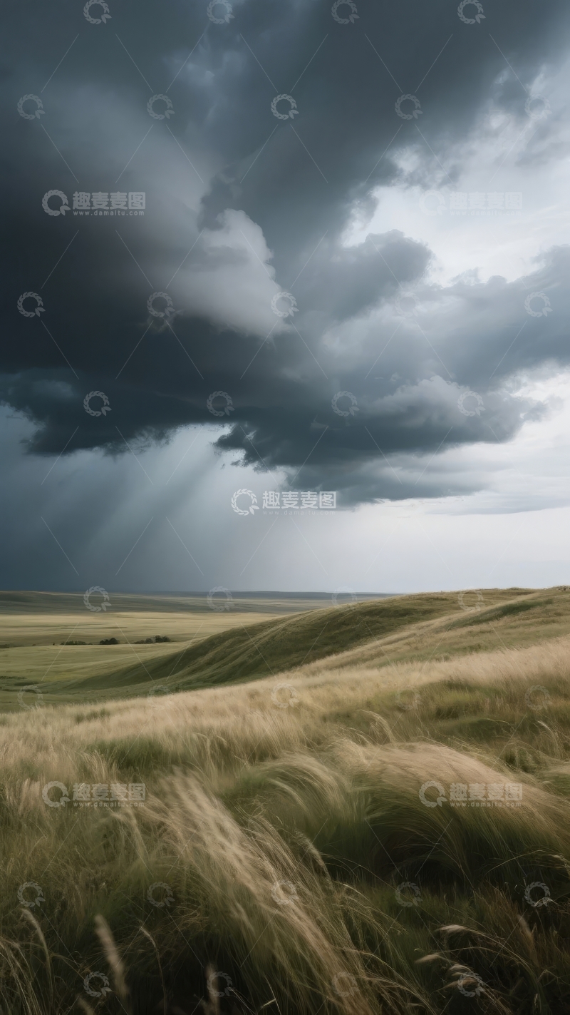 乌云密布下的草原风光雷雨前的壮丽景象