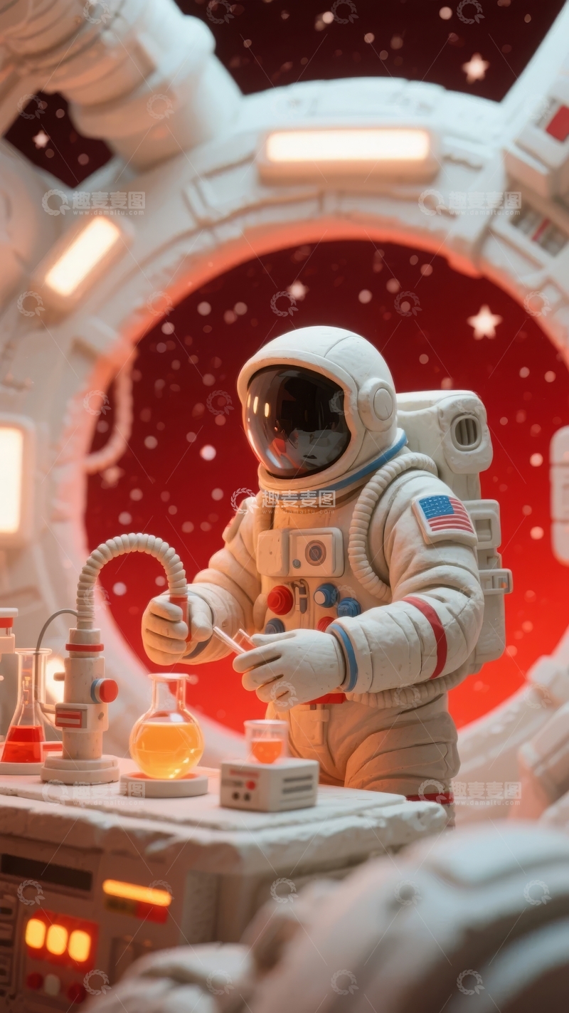 高清大图下载【趣麦麦图】宇航员在太空舱内进行科学实验