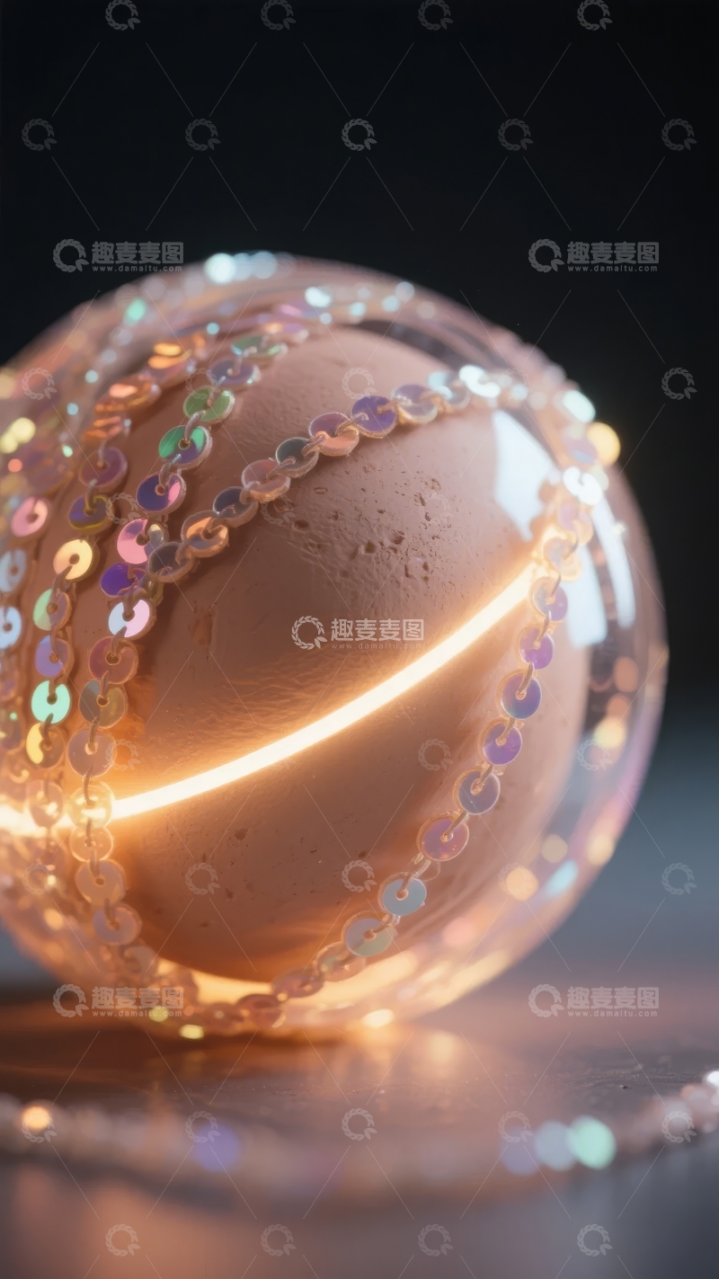 高清大图下载【趣麦麦图】装饰球内发光线条与闪亮珠链的特写