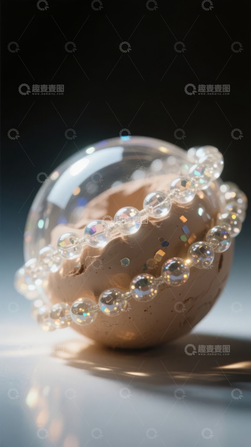 高清大图下载【趣麦麦图】透明球体包裹着水晶珠链的精致艺术装置