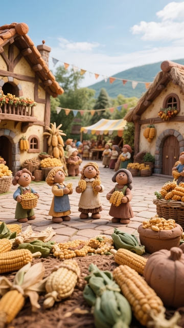 微型村庄丰收节场景摆件展示