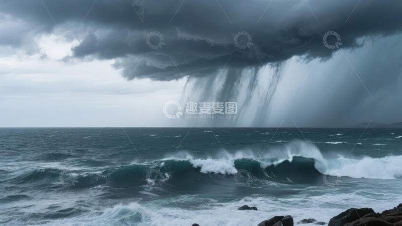 高清大图下载【趣麦麦图】暴风雨中的海浪汹涌澎湃