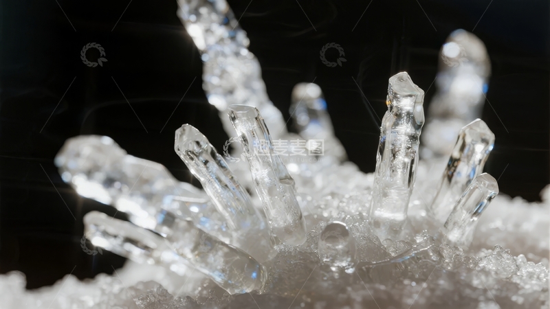 高清大图下载【趣麦麦图】透明晶体簇在黑暗背景下的特写