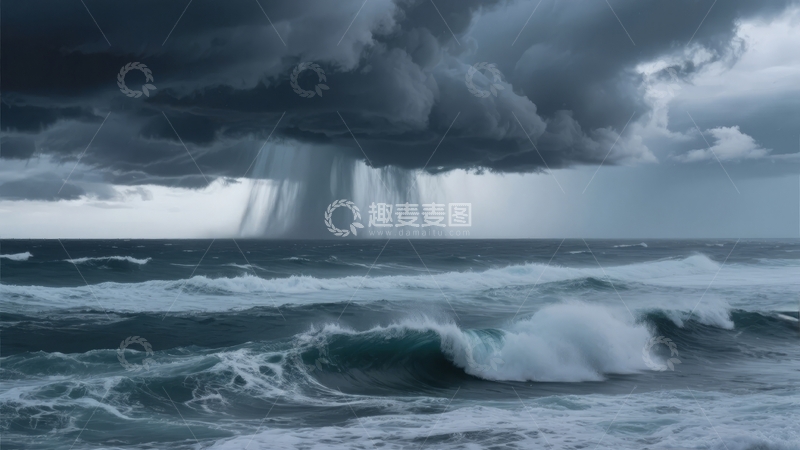 高清大图下载【趣麦麦图】暴风雨中的海浪汹涌澎湃