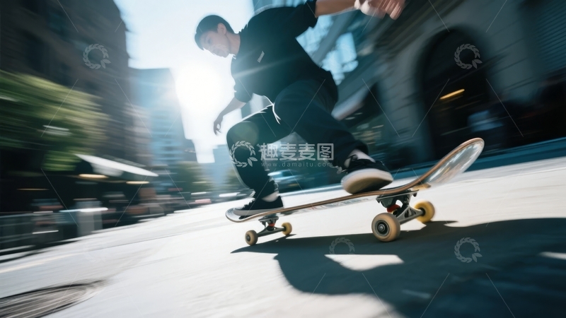 高清大图下载【趣麦麦图】街头滑板少年动感瞬间