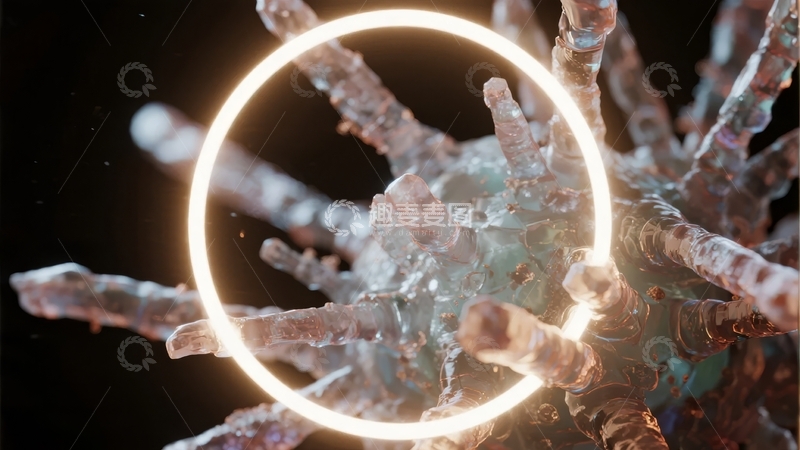 高清大图下载【趣麦麦图】发光圆环环绕复杂纹理生物体的微观景象