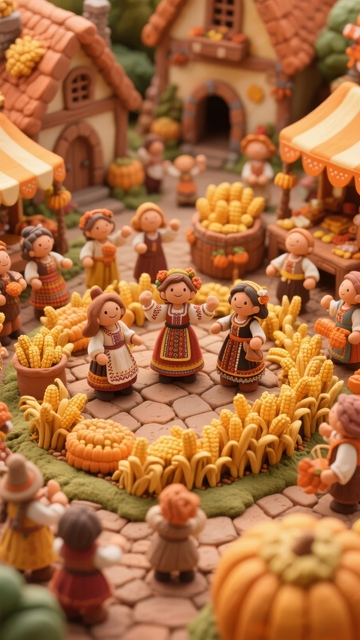 微型乡村集市场景展示丰收与欢乐氛围