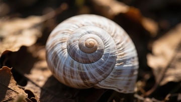 一只蜗牛壳静置于枯叶之上