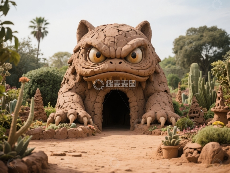 高清大图下载【趣麦麦图】沙漠中一只造型独特的兽形建筑入口
