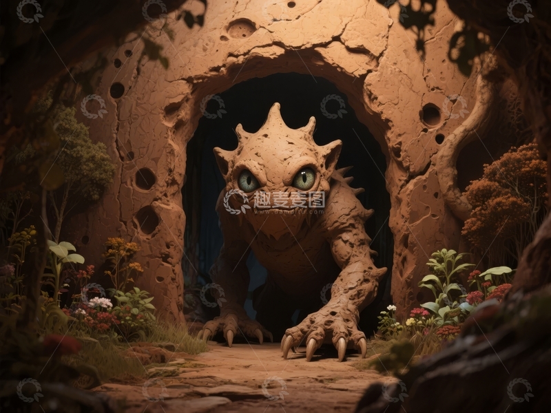 高清大图下载【趣麦麦图】洞穴中神秘生物探出头来