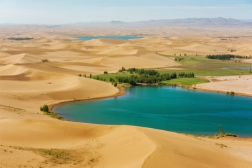 沙漠绿洲湖泊与沙丘景观