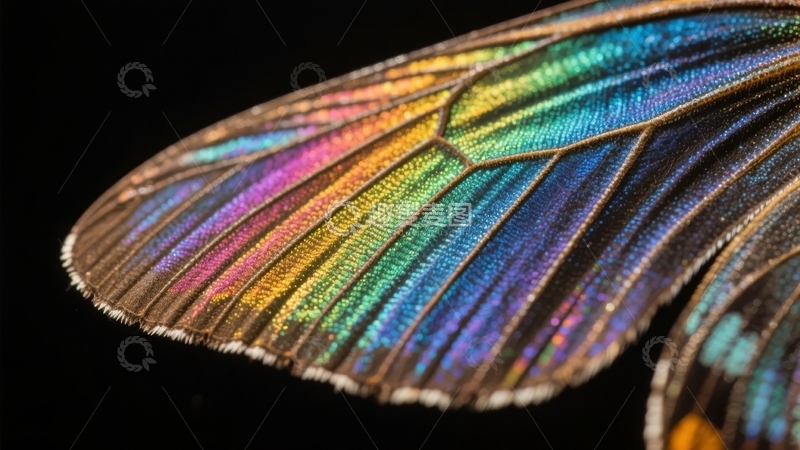 高清大图下载【趣麦麦图】蝴蝶翅膀特写展现绚丽彩虹色彩与精致纹理