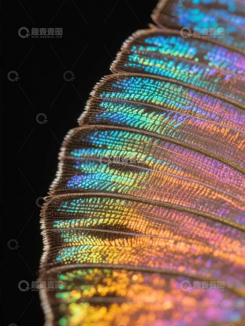 高清大图下载【趣麦麦图】蝴蝶翅膀特写展现绚丽彩虹色与精致纹理