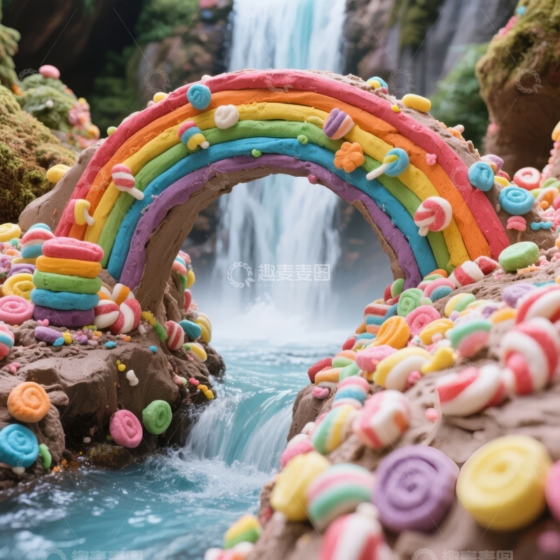 高清大图下载【趣麦麦图】糖果彩虹桥瀑布景观创意甜品艺术