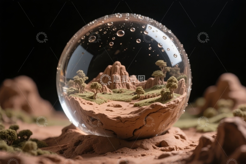 高清大图下载【趣麦麦图】水晶球内微型地貌景观与气泡细节