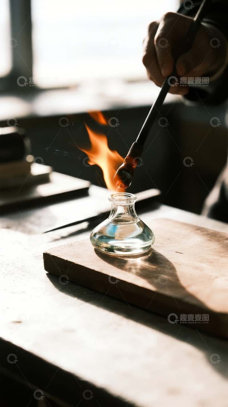 高清大图下载【趣麦麦图】手握工具点燃玻璃瓶中的火焰