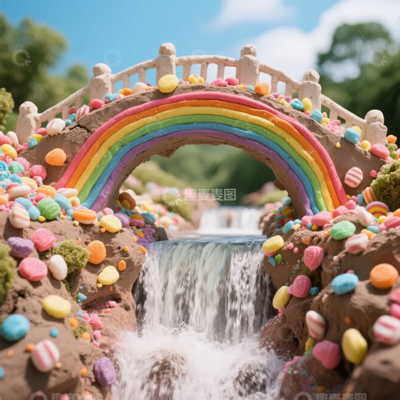 高清大图下载【趣麦麦图】彩虹桥流水景观糖果装饰梦幻场景