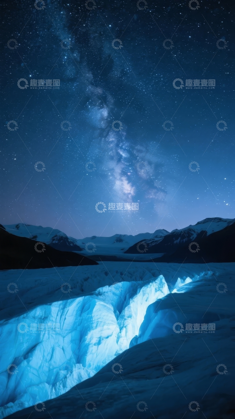 高清大图下载【趣麦麦图】-夜空下冰川映衬银河壮丽景象