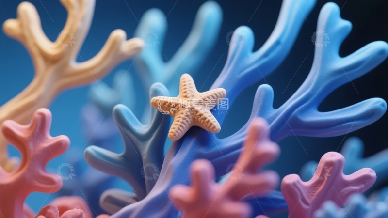 高清大图下载【趣麦麦图】色彩斑斓的珊瑚与海星构成的海底世界