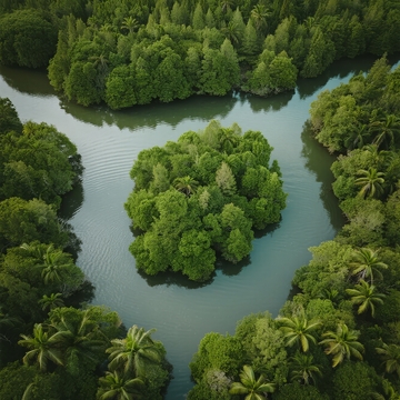 空中俯瞰蜿蜒河流与茂密热带雨林的壮丽景观