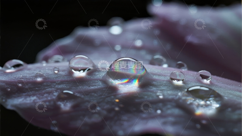 高清大图下载【趣麦麦图】花瓣上的水滴折射出绚丽色彩