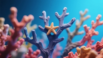 色彩斑斓的珊瑚礁中栖息着一只海星