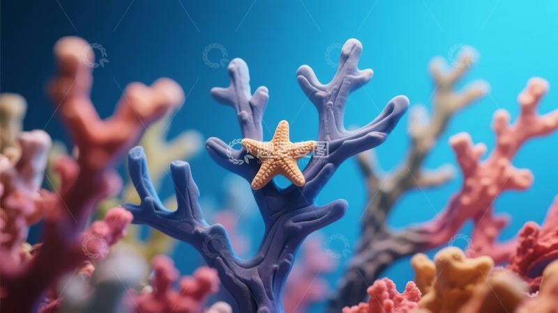 高清大图下载【趣麦麦图】色彩斑斓的珊瑚礁中栖息着一只海星