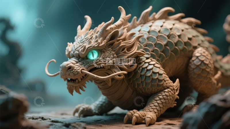 高清大图下载【趣麦麦图】奇幻风格龙雕塑细节特写