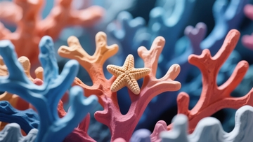 色彩斑斓的珊瑚与海星构成的海底艺术画面