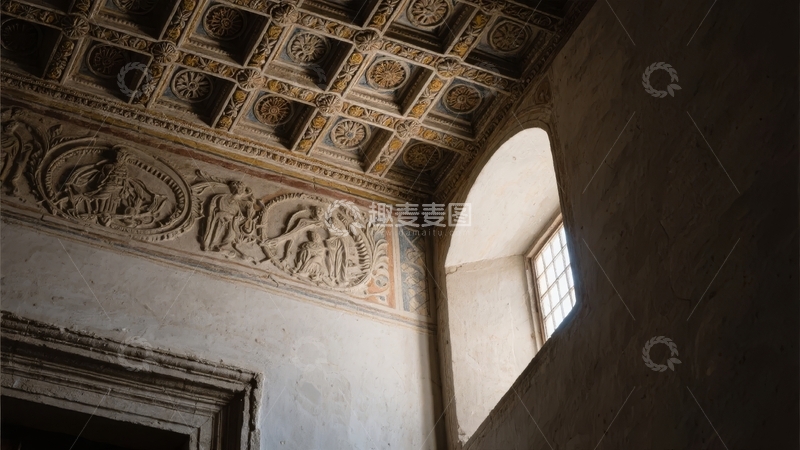 高清大图下载【趣麦麦图】古典建筑内部天花板与墙面浮雕细节