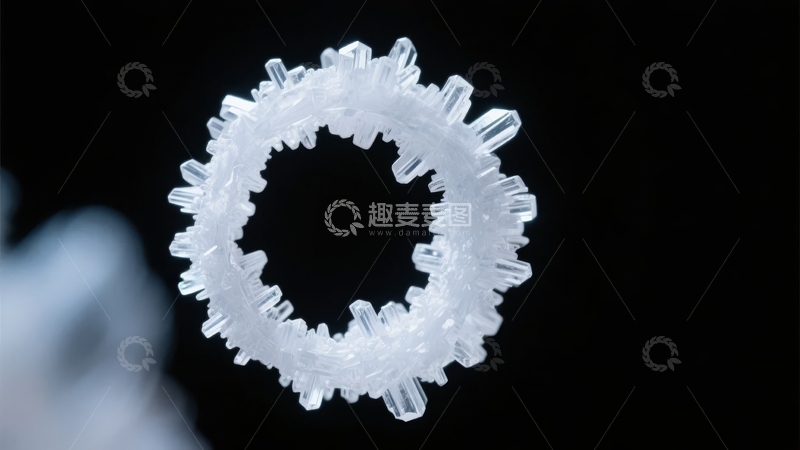 高清大图下载【趣麦麦图】晶莹剔透的晶体环在黑暗背景中闪耀