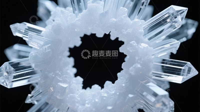高清大图下载【趣麦麦图】透明晶体构成的环形结构在黑暗背景中闪耀