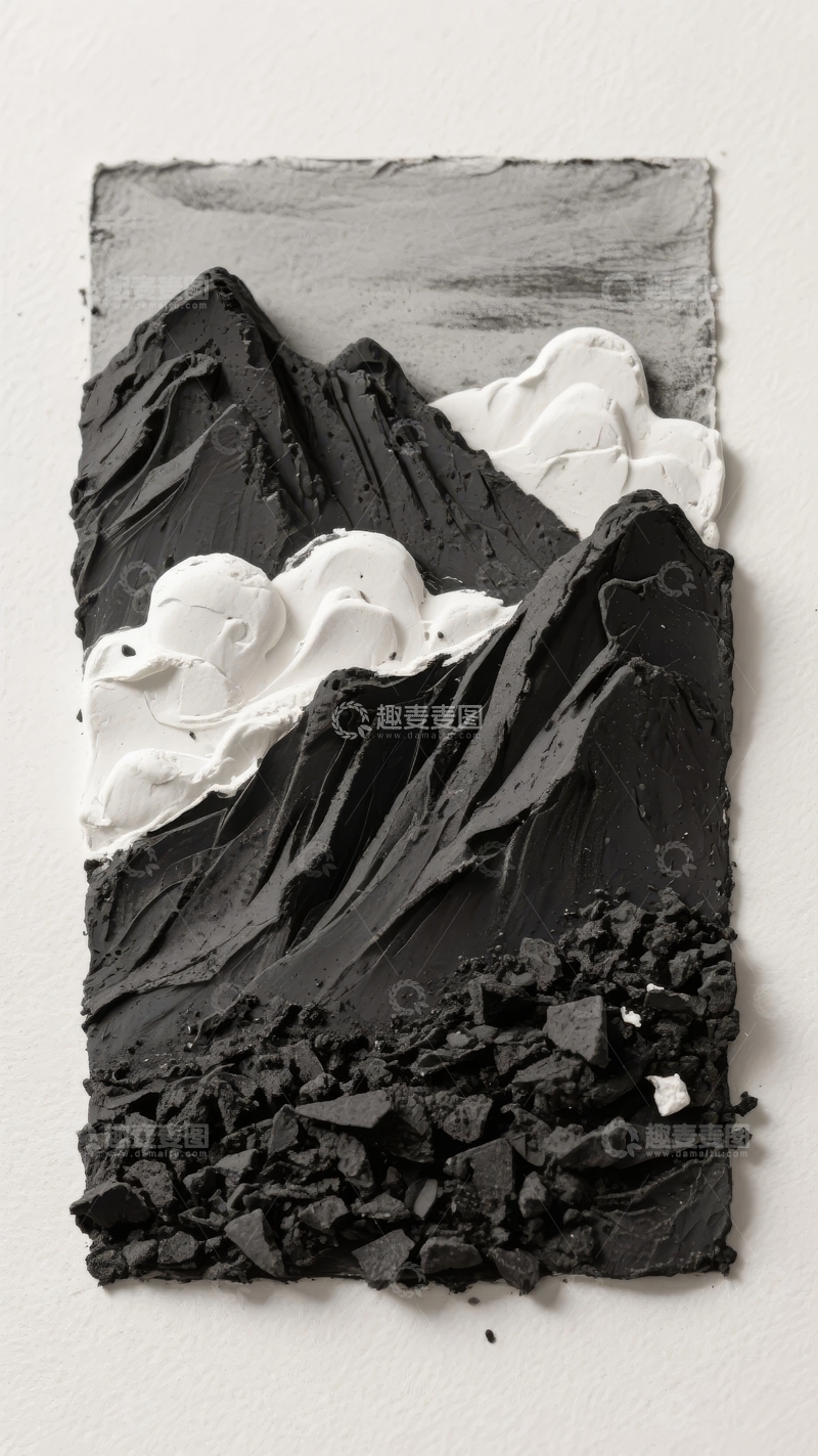 高清大图下载【趣麦麦图】黑白立体山景画云雾缭绕层次分明