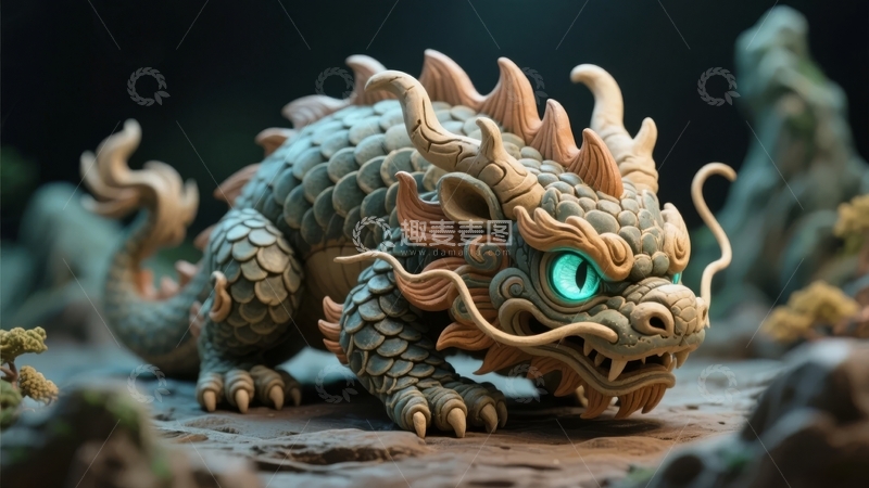 栩栩如生的龙形雕塑细节特写