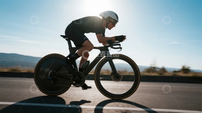 高清大图下载【趣麦麦图】运动员在公路上骑行使用空气动力学自行车