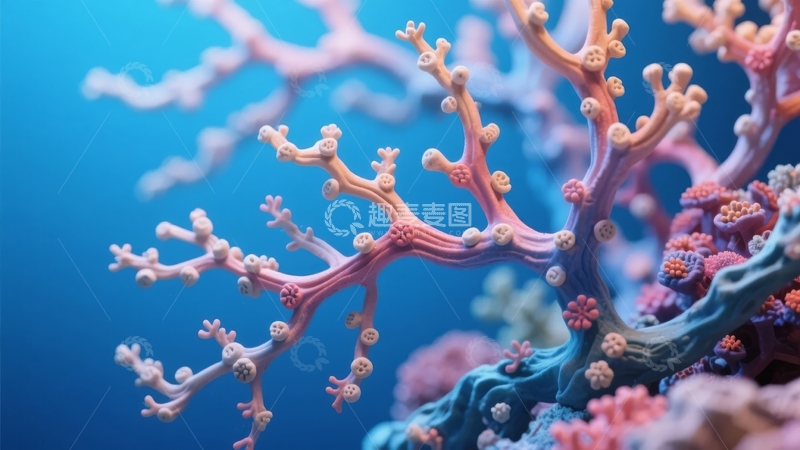 高清大图下载【趣麦麦图】色彩斑斓的珊瑚在蓝色海洋中绽放生机