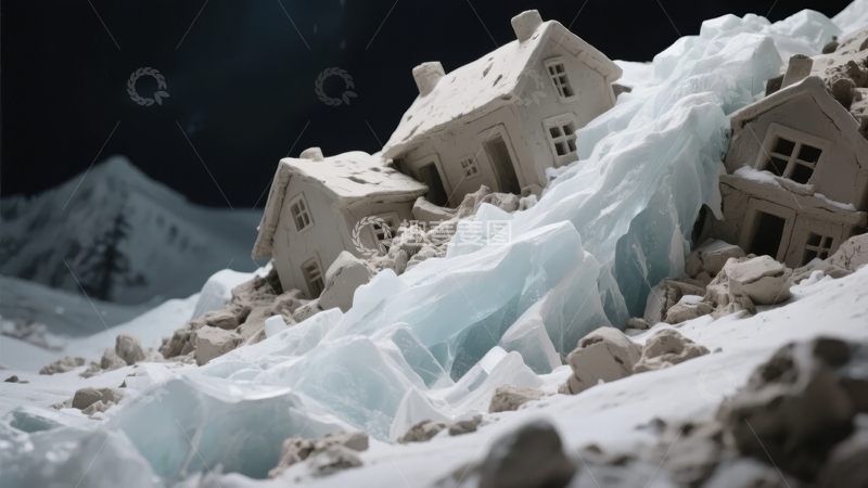 高清大图下载【趣麦麦图】冰雪覆盖的房屋模型在夜色中显得格外静谧