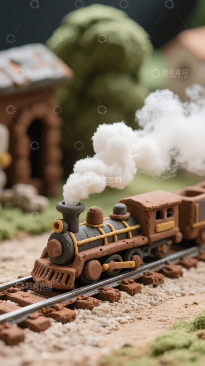 高清大图下载【趣麦麦图】微型蒸汽火车模型喷出白色烟雾