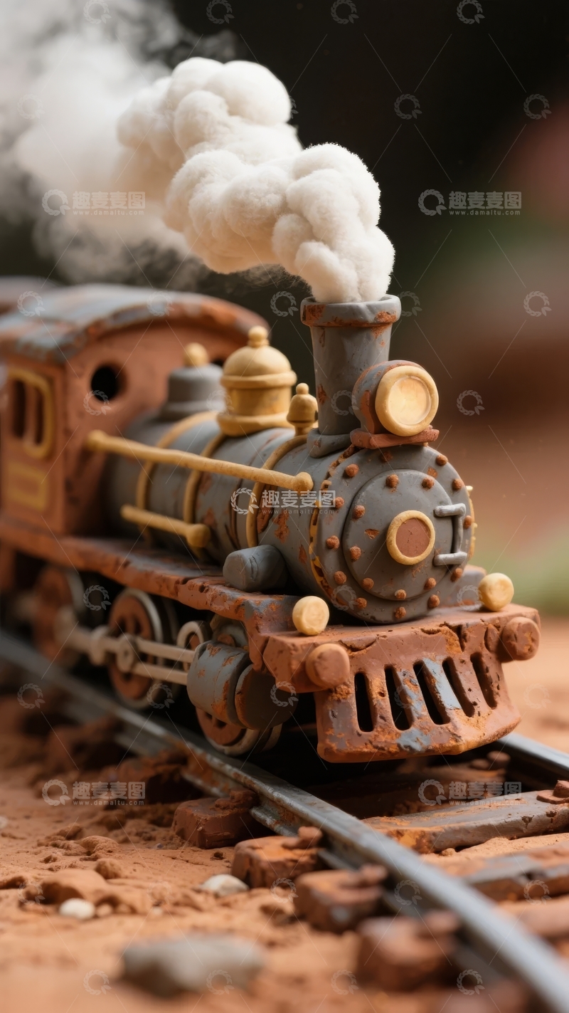 高清大图下载【趣麦麦图】复古蒸汽火车喷出浓烟的特写镜头