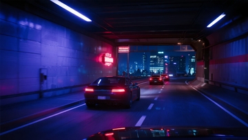 夜晚城市高架桥上车辆行驶的动态场景