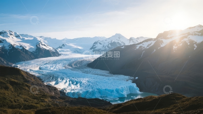 高清大图下载【趣麦麦图】-雪山冰川壮丽景观日光照射