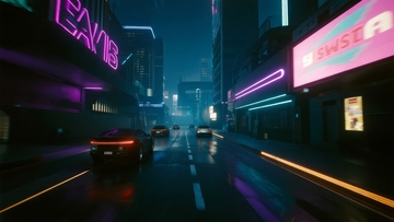 霓虹灯闪烁的未来都市夜景街道