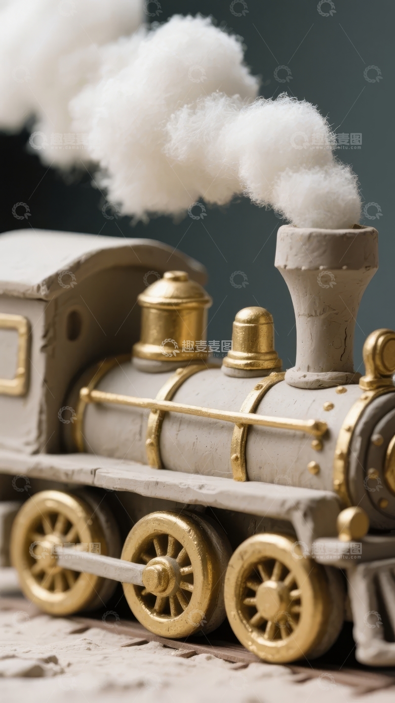 高清大图下载【趣麦麦图】蒸汽火车模型喷出白色烟雾