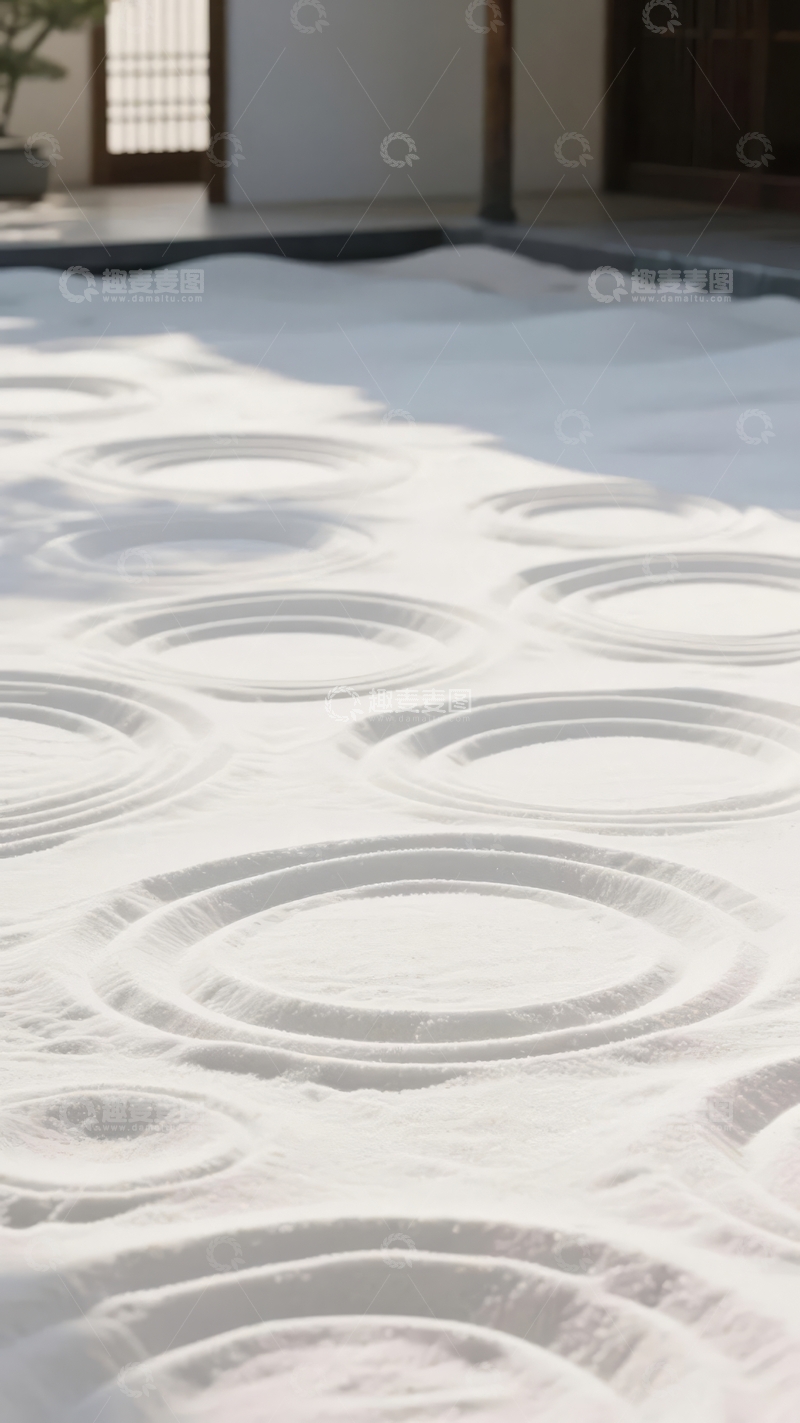 高清大图下载【趣麦麦图】日式庭院沙砾景观圆形纹路装饰